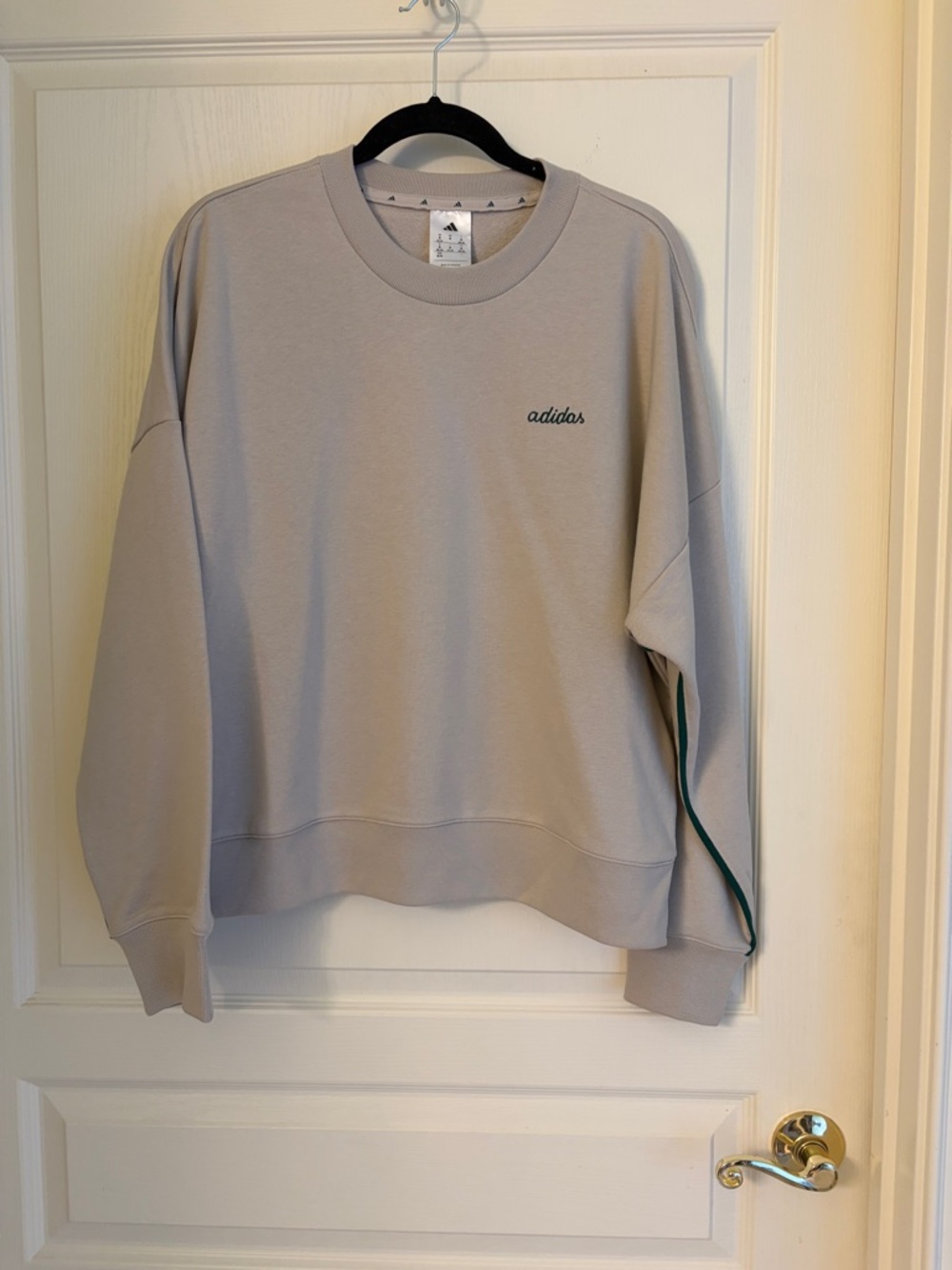 adidas Light Gray Crewneck Sweatshirt with Green Side Stripe